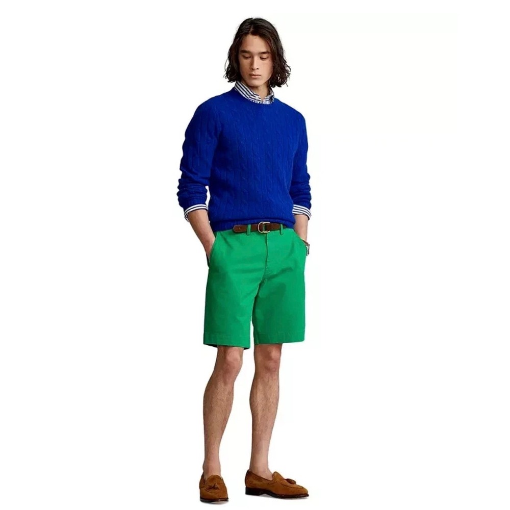 Polo Ralph Lauren Mens Green Tyler Big Pleated Cotton Chino Shorts NWT 48